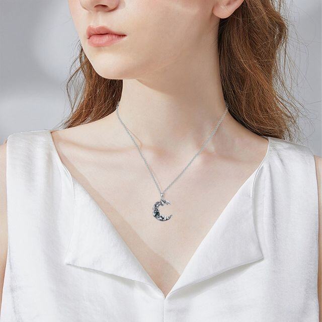 Collana con ciondolo in argento sterling in agata muschiata rotonda, fungo e luna-2