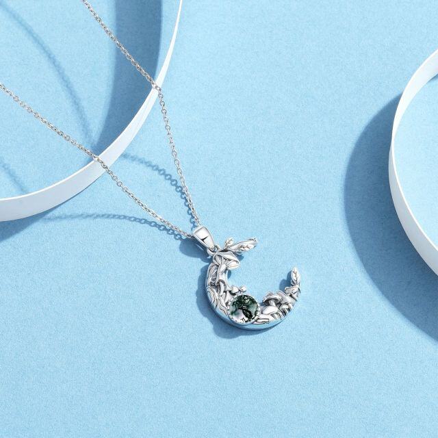 Collana con ciondolo in argento sterling in agata muschiata rotonda, fungo e luna-3