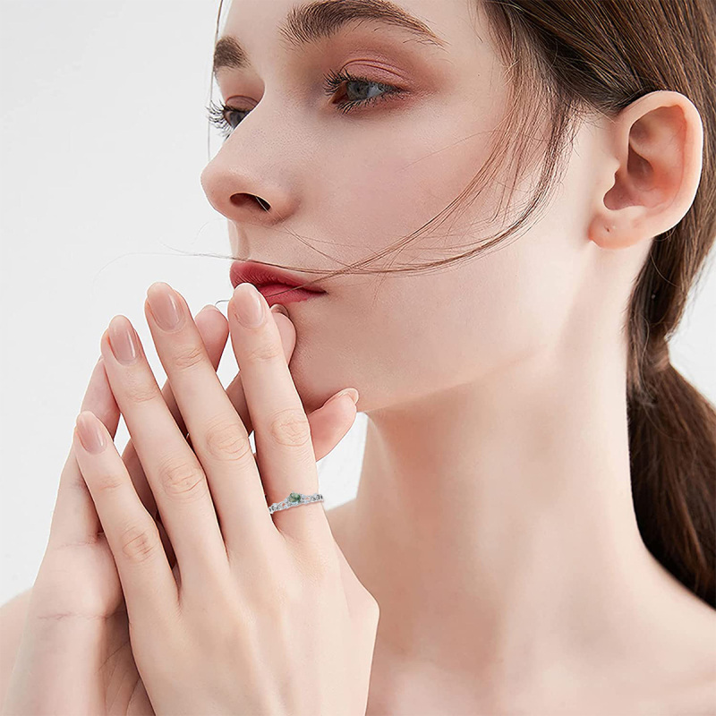 Bague de fiançailles en argent sterling avec gravure personnalisée et couple en agate mous-2