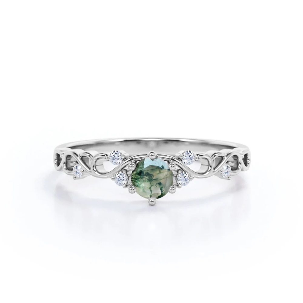 Bague de fiançailles en argent sterling avec gravure personnalisée et couple en agate mous-4