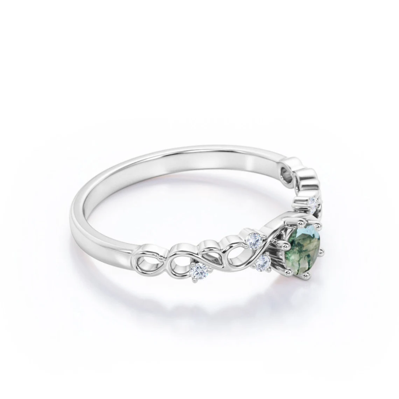 Bague de fiançailles en argent sterling avec gravure personnalisée et couple en agate mous-5