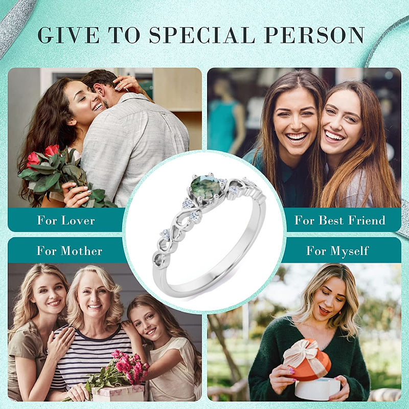 Bague de fiançailles en argent sterling avec gravure personnalisée et couple en agate mous-6