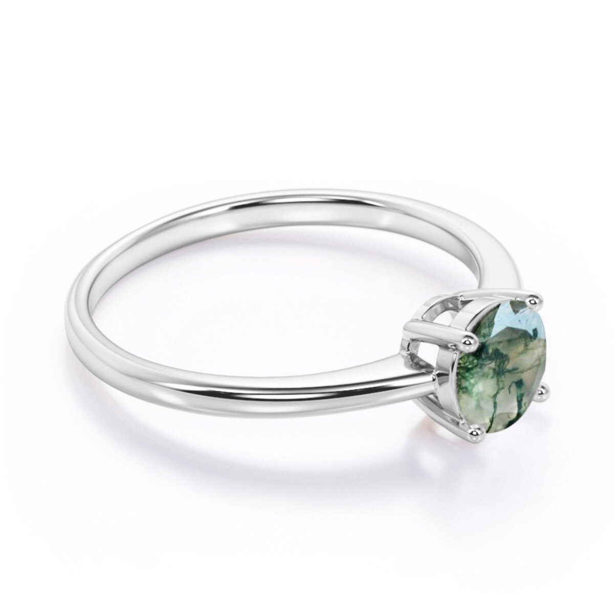 Sterling Silver Round Moss Agate Personalized Engraved Ring For Women-3