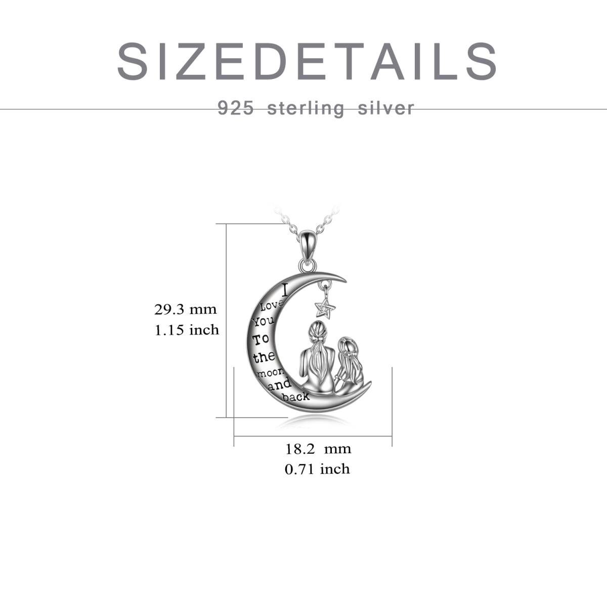 Sterling Silver Round Cubic Zirconia Mother & Daughter Moon Pendant Necklace with Engraved Word-6