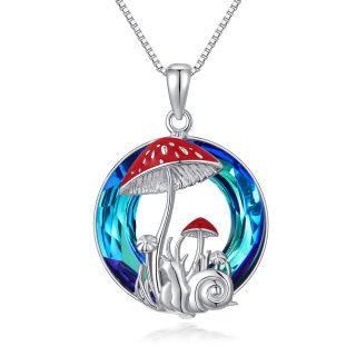 Sterling Silver Round Mushroom Crystal Pendant Necklace-5