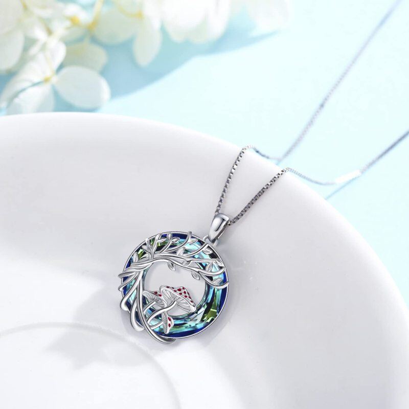 Colar de prata esterlina com cogumelo redondo e pingente de cristal da árvore da vida-4