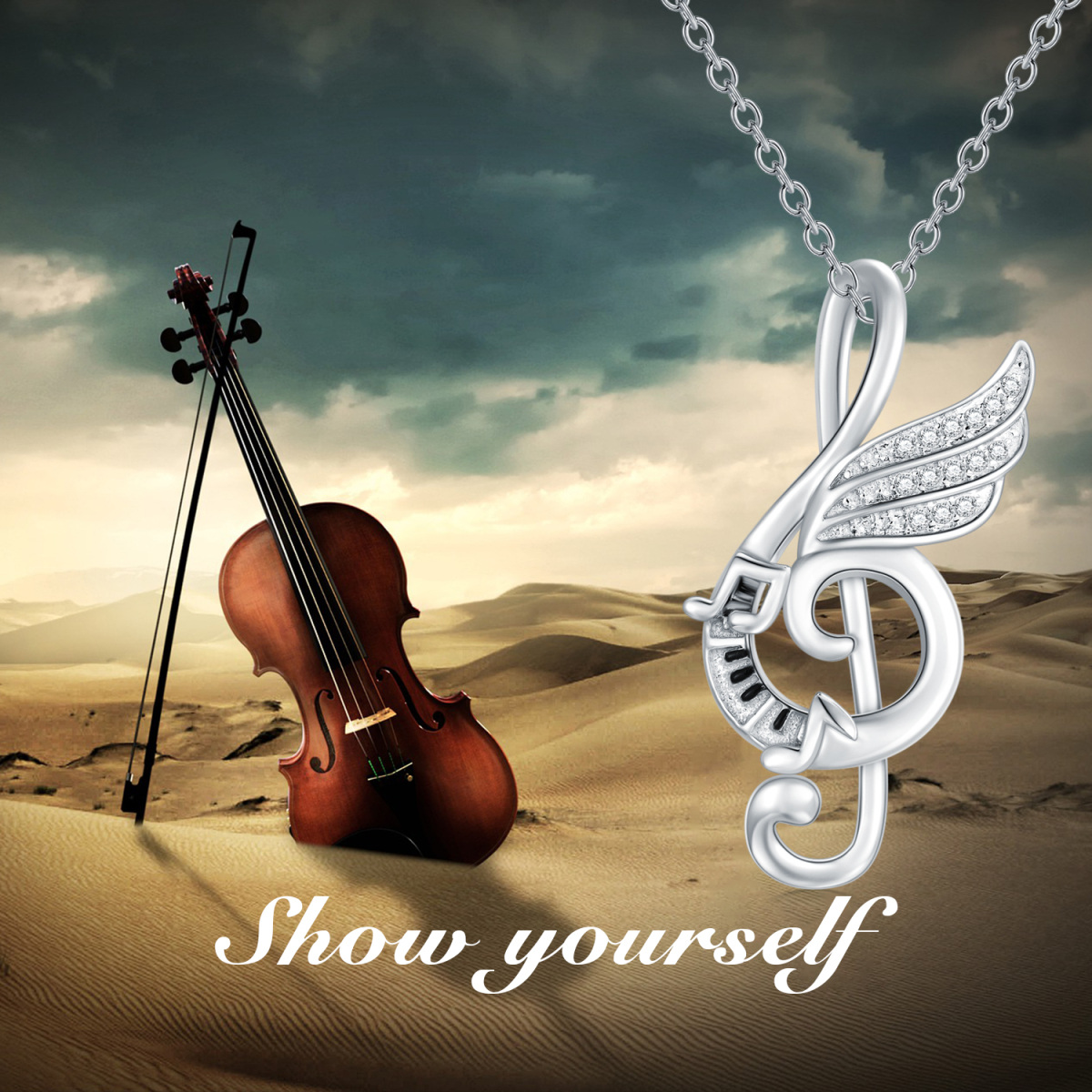 Collier en argent sterling avec pendentif symbole de musique en zircon cubique rond-3