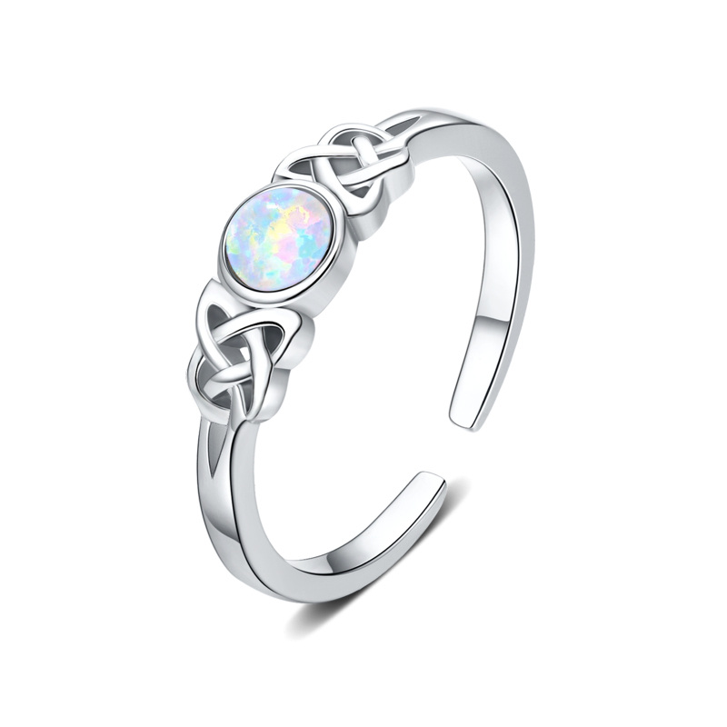 Sterling Silver Round Opal Celtic Knot Open Ring-18