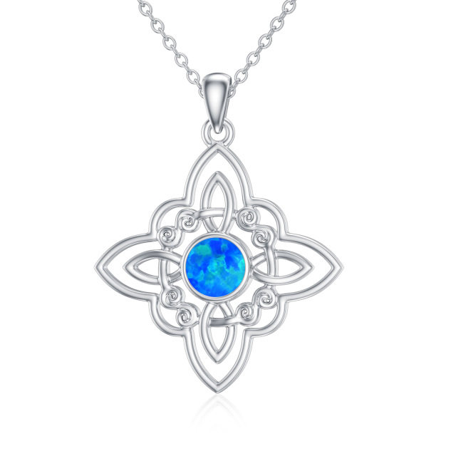 Sterling Silver Round Opal Celtic Knot Pendant Necklace-1