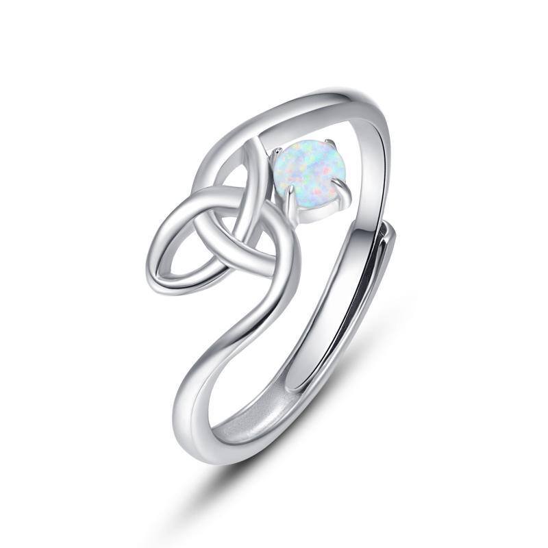 Anello con nodo celtico Opale rotondo in argento sterling-1