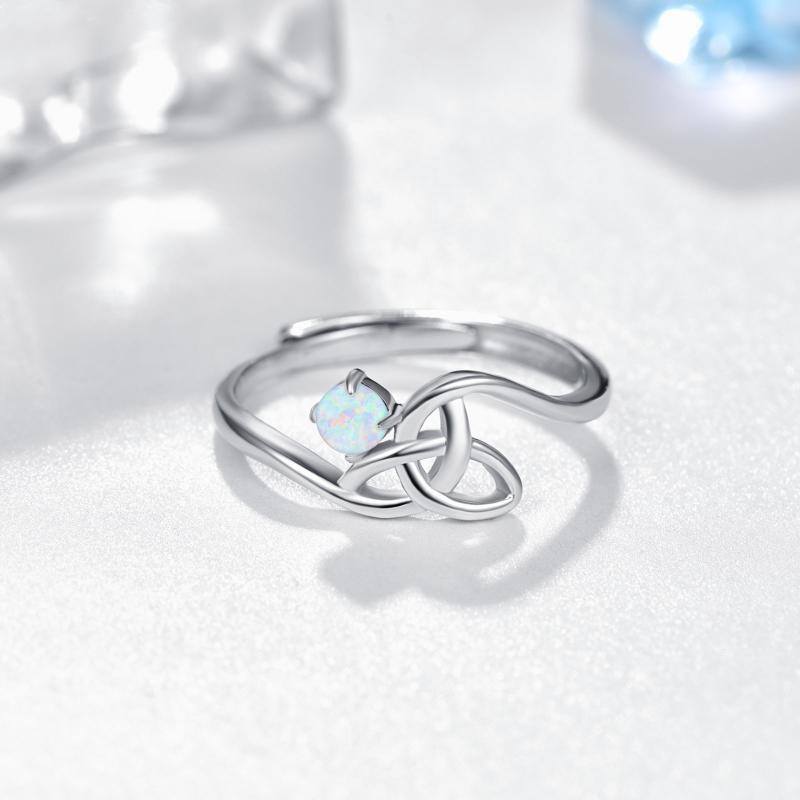 خاتم من الفضة الإسترلينية مرصع بحجر أوبال دائري مع عقدة سلتيك-3