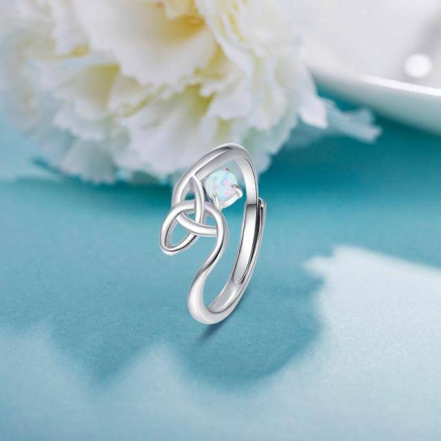 Sterling Silver Round Opal Celtic Knot Ring-4