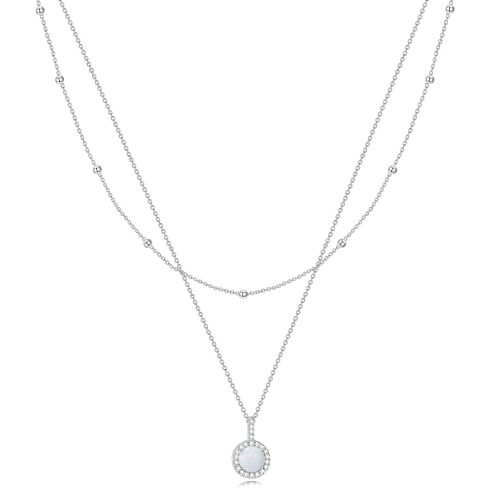 Collier rond en argent sterling avec zircons cubiques et opale pour femme-1
