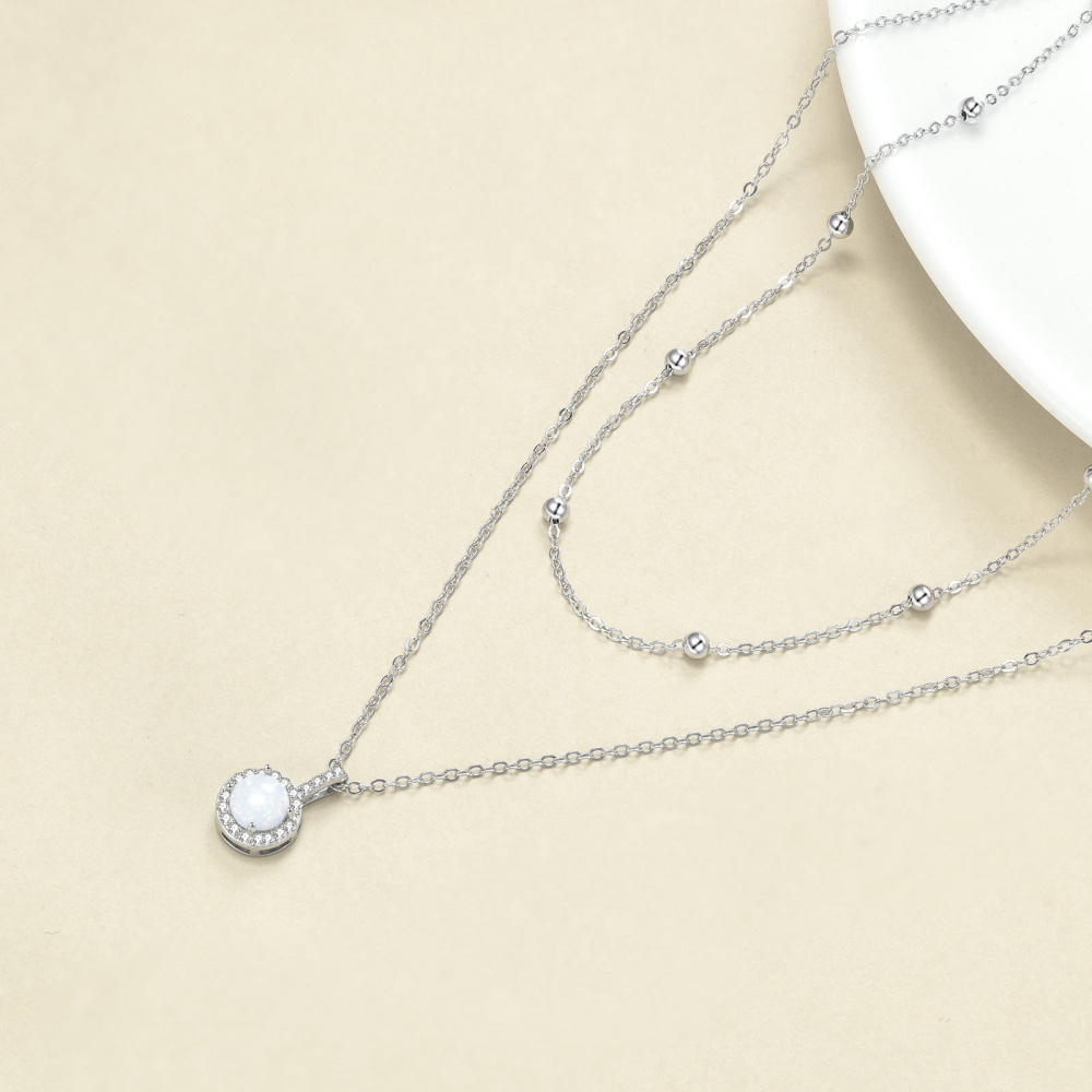 Collier rond en argent sterling avec zircons cubiques et opale pour femme-3