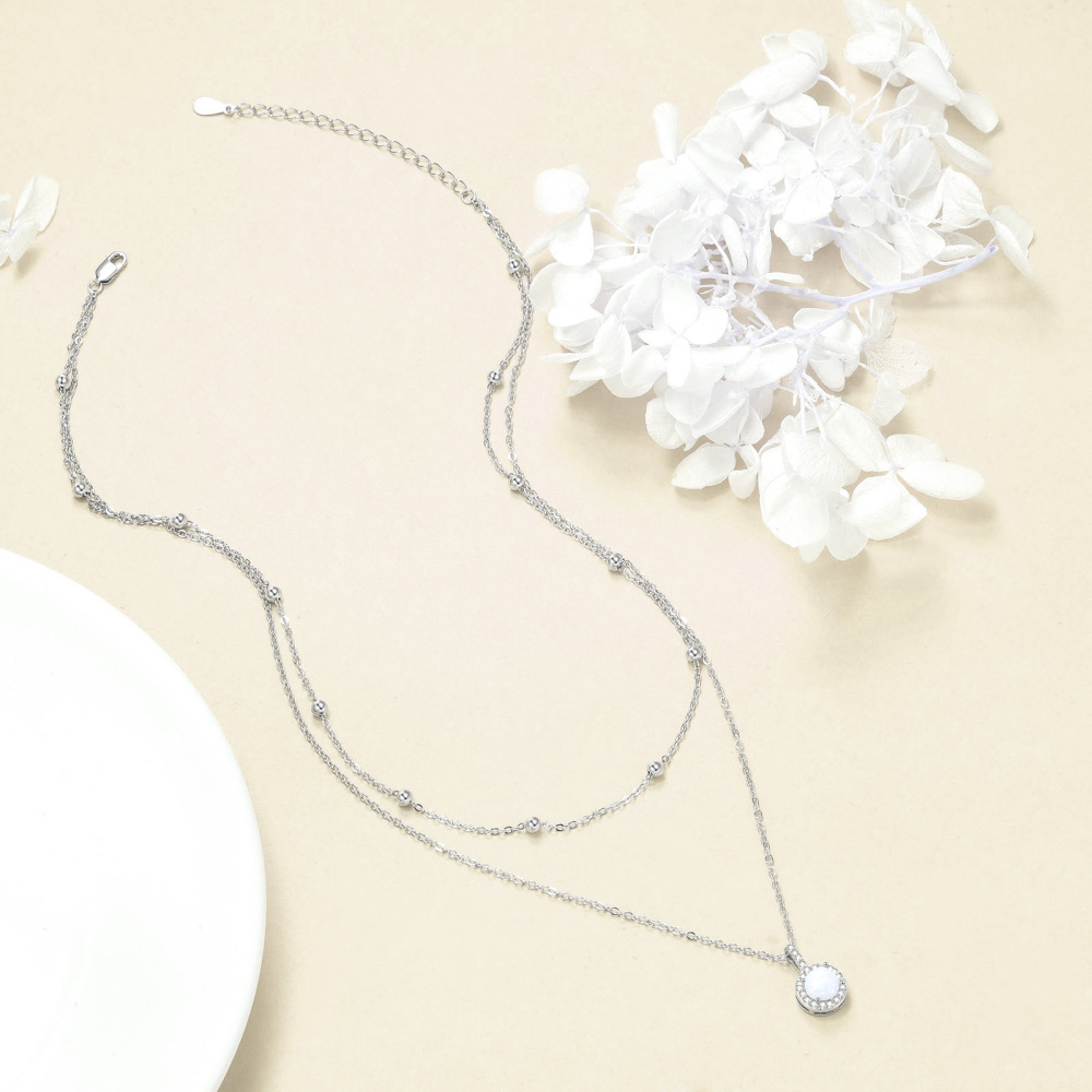 Collier rond en argent sterling avec zircons cubiques et opale pour femme-4
