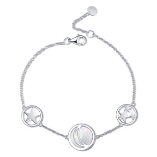 Sterling Silver Round Opal Moon Charm Bracelet-13