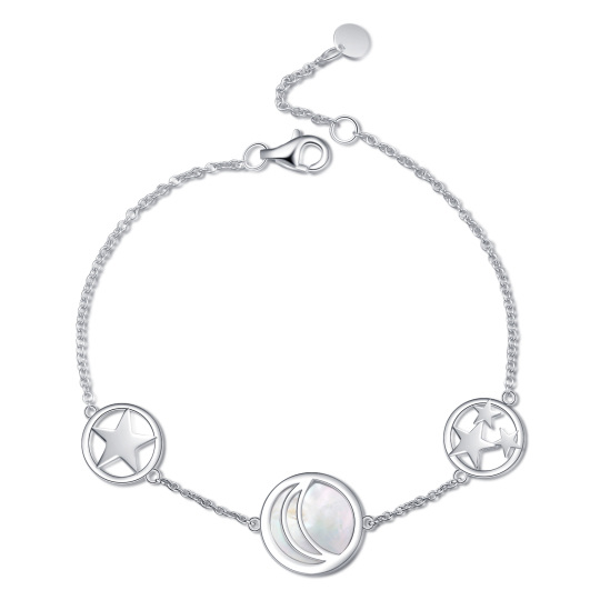 Sterling Silver Round Opal Moon Charm Bracelet