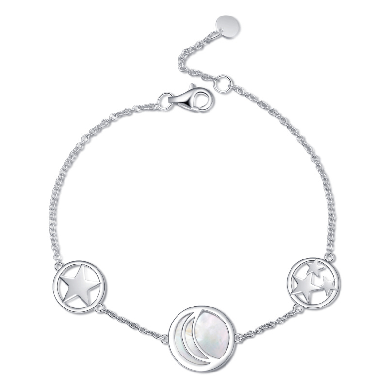 Sterling Silver Round Opal Moon Charm Bracelet-1
