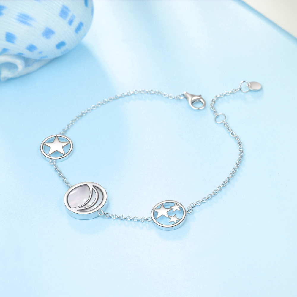 Sterling Silver Round Opal Moon Charm Bracelet-3
