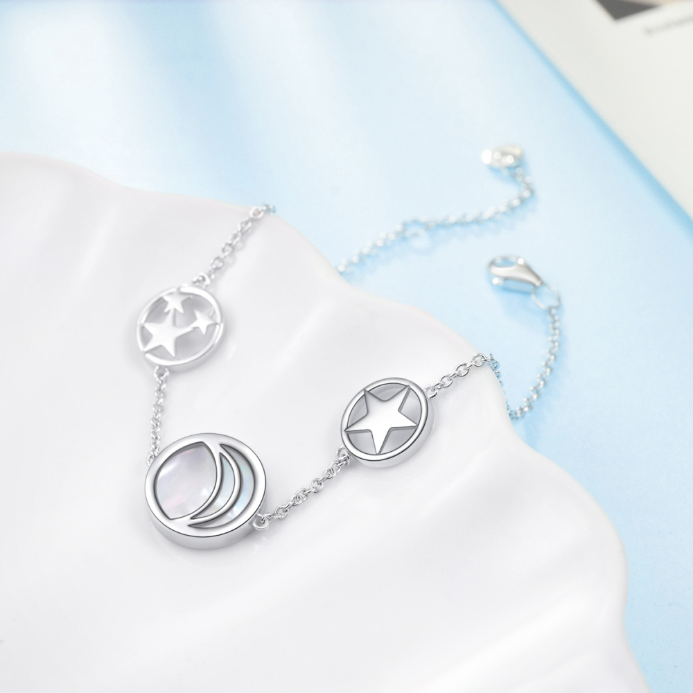 Sterling Silver Round Opal Moon Charm Bracelet-4