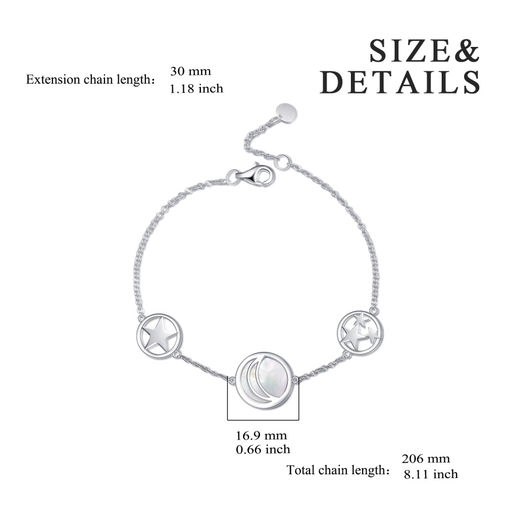 Sterling Silver Round Opal Moon Charm Bracelet-5