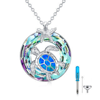 Sterling Silver Round Opal Sea Turtle & Starfish Urn Necklace for Ashes-17