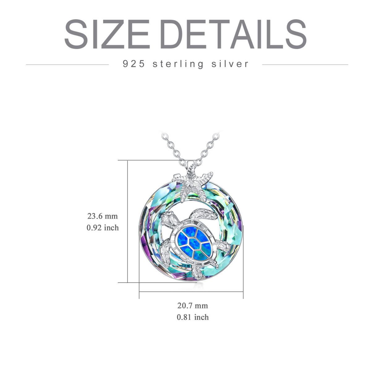 Sterling Silver Round Opal Sea Turtle & Starfish Urn Necklace for Ashes-5