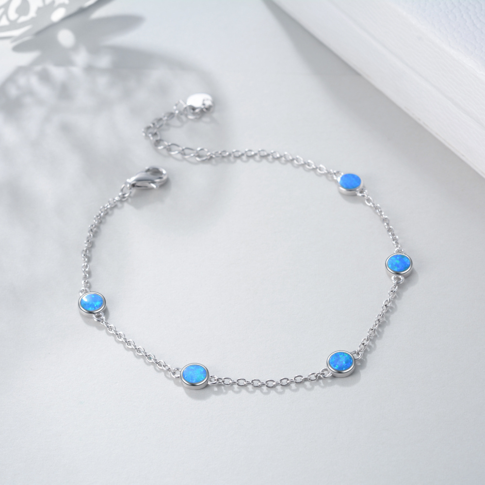 Pulseira com pingente de opala redonda/esférica em prata de lei-3