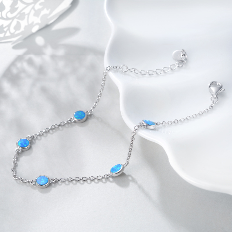 Pulseira com pingente de opala redonda/esférica em prata de lei-4