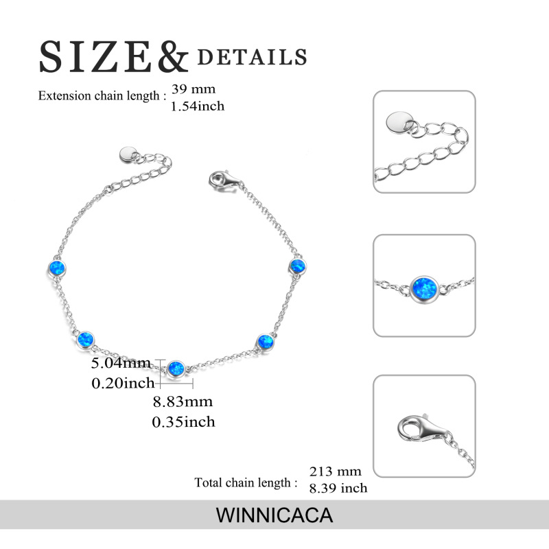 Pulseira com pingente de opala redonda/esférica em prata de lei-6