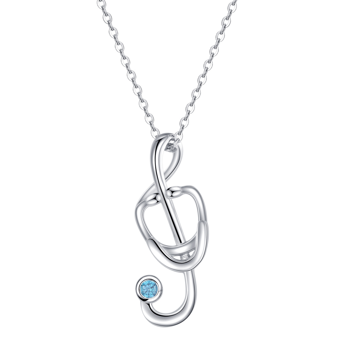 Collana con ciondolo a forma di stetoscopio in argento sterling con opale rotondo-1