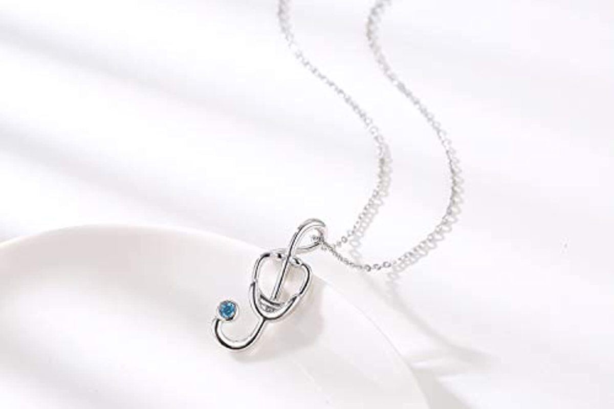 Collana con ciondolo a forma di stetoscopio in argento sterling con opale rotondo-3