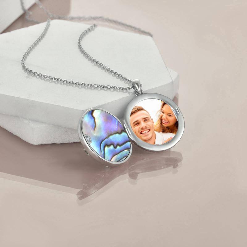 Collar con medallón de foto personalizado con forma de búho y circonita cúbica redonda de plata de ley con palabra grabada-2