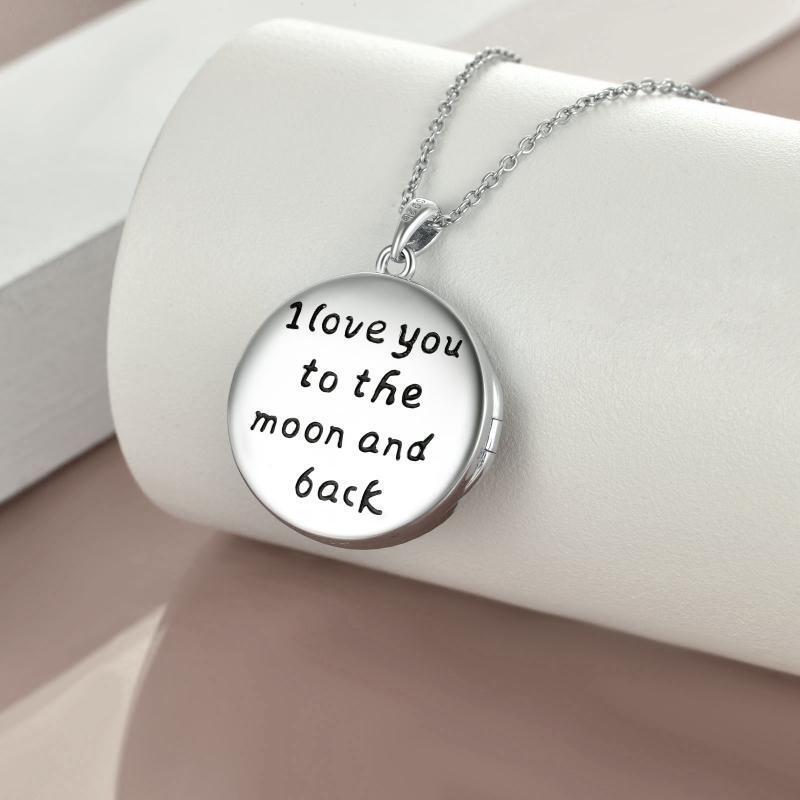 Collar con medallón fotográfico personalizado de búho, árbol de la vida y circonita cúbica de corte redondo en plata de ley con palabra grabada-3