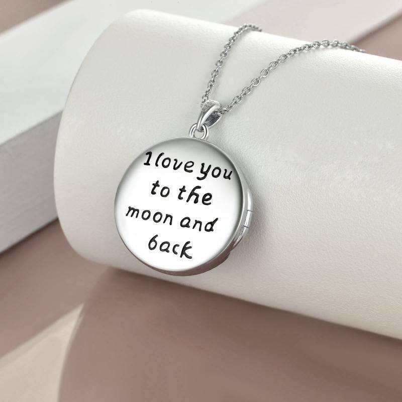 Sterling Silber Rundschliff Zirkonia Eule Baum des Lebens Personalisierte Foto Medaillon Halskette mit eingraviertem Wort-3