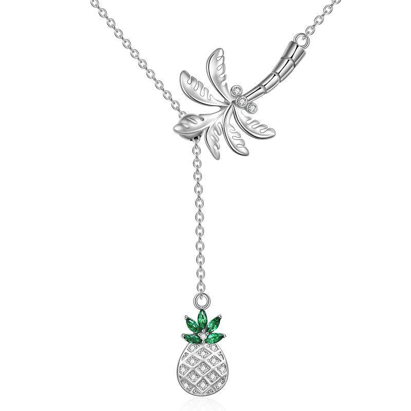 Sterling Silber Runde Zirkonia Palme & Ananas Einstellbare Y-Halskette-1