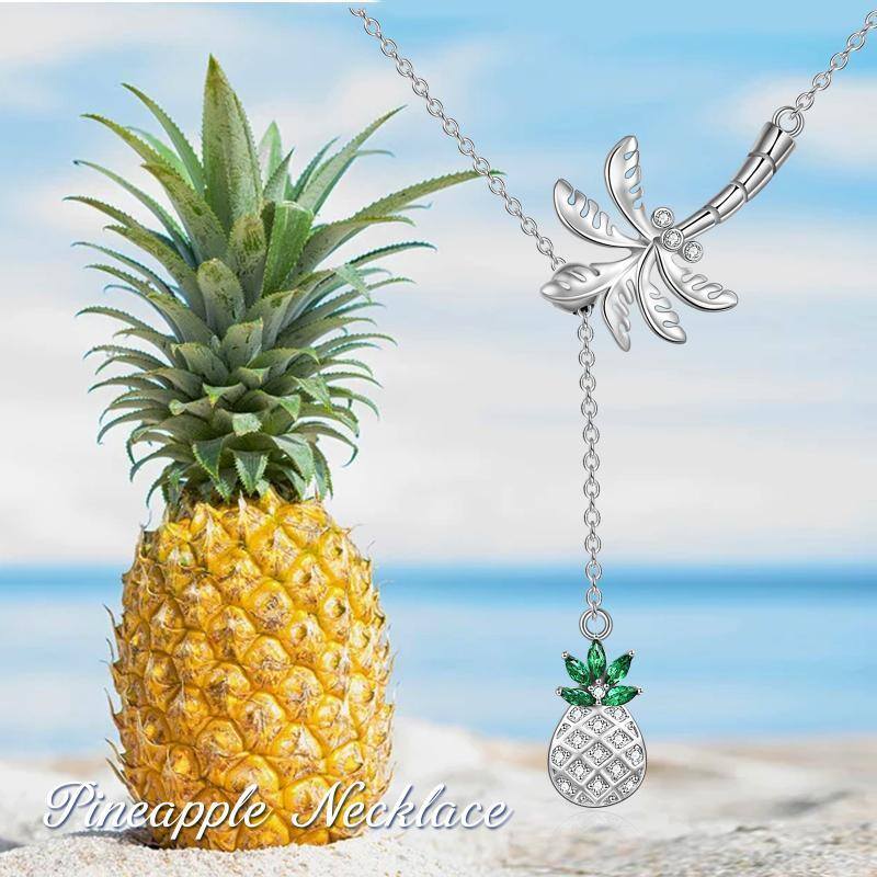 Sterling Silber Runde Zirkonia Palme & Ananas Einstellbare Y-Halskette-5