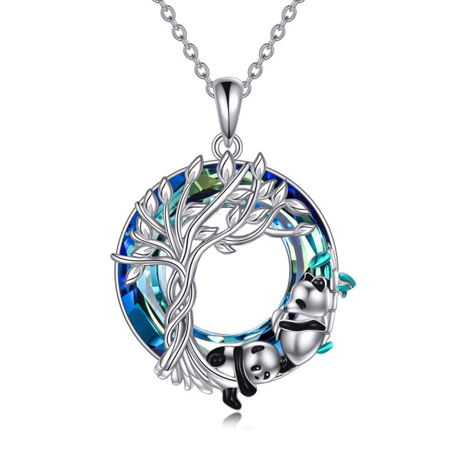 Collier en argent sterling avec pendentif en cristal Panda rond et arbre de vie-1