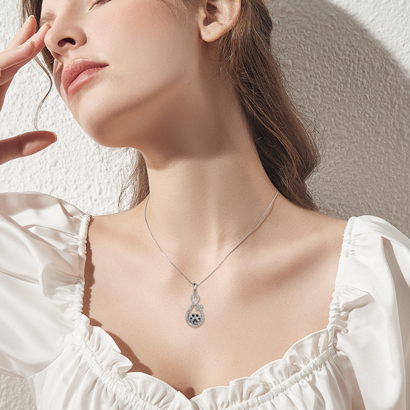 Sterling Silver Round Cubic Zirconia Paw With Cross Infinity Symbol Urn Necklace For Ashes With Engraved Word For Women-2