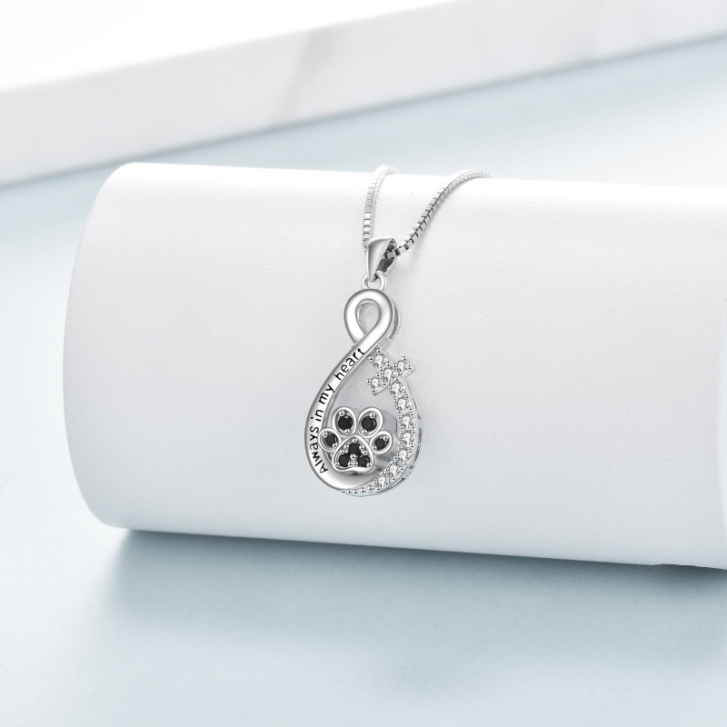 Sterling Silver Round Cubic Zirconia Paw With Cross Infinity Symbol Urn Necklace For Ashes With Engraved Word For Women-3