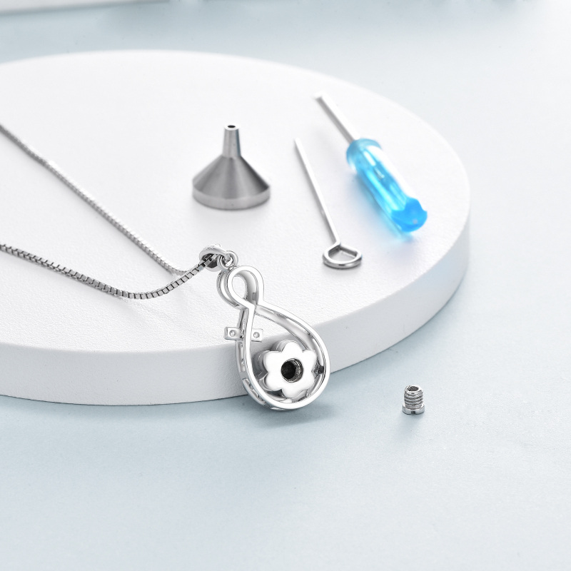 Sterling Silver Round Cubic Zirconia Paw With Cross Infinity Symbol Urn Necklace For Ashes With Engraved Word For Women-4