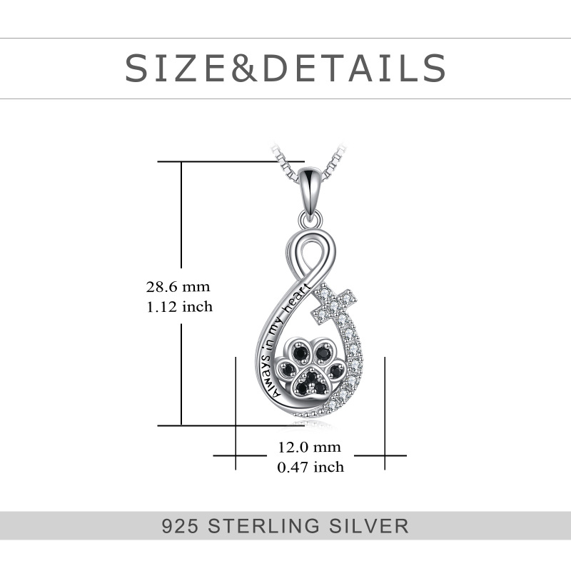 Sterling Silver Round Cubic Zirconia Paw With Cross Infinity Symbol Urn Necklace For Ashes With Engraved Word For Women-5