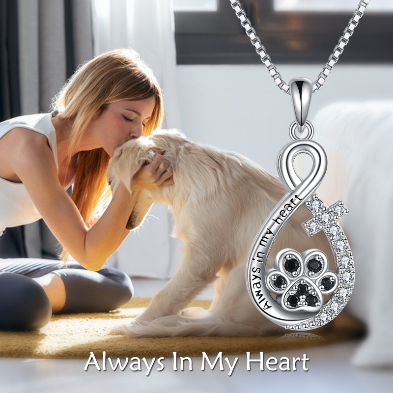 Sterling Silver Round Cubic Zirconia Paw With Cross Infinity Symbol Urn Necklace For Ashes With Engraved Word For Women-6