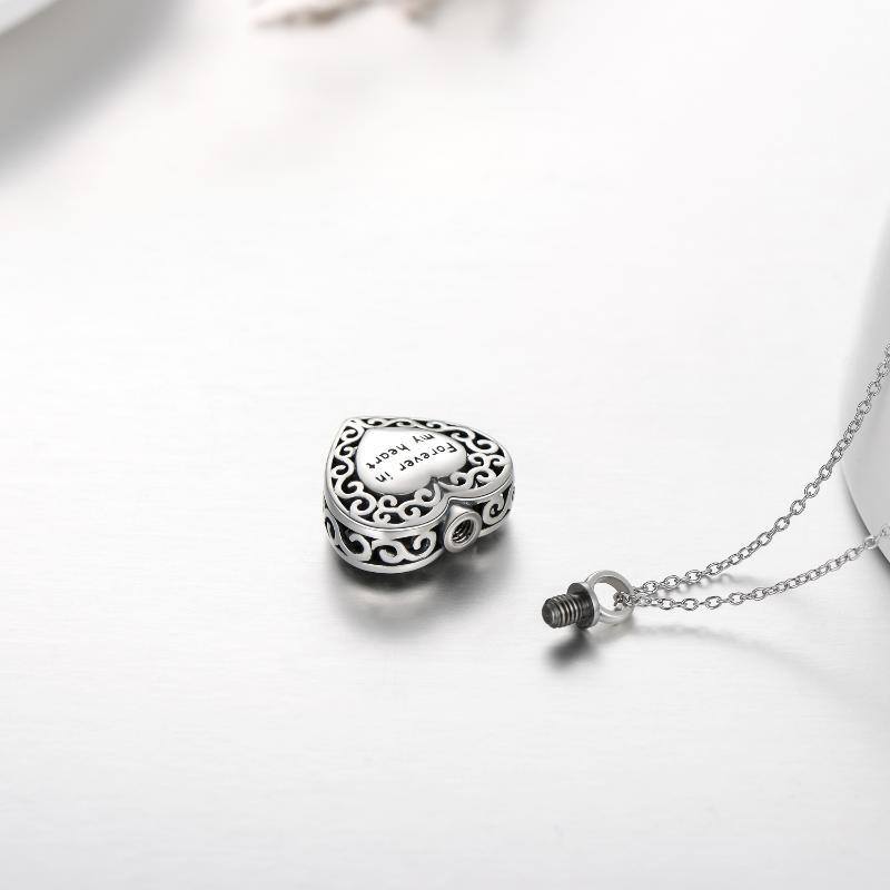 Sterling Silver Round Cubic Zirconia Paw & Heart Urn Necklace for Ashes with Engraved Word-4