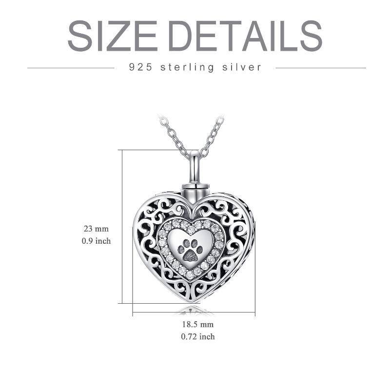 Sterling Silver Round Cubic Zirconia Paw & Heart Urn Necklace for Ashes with Engraved Word-6