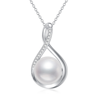 Sterling Silver Round Pearl Infinity Symbol Pendant Necklace-43