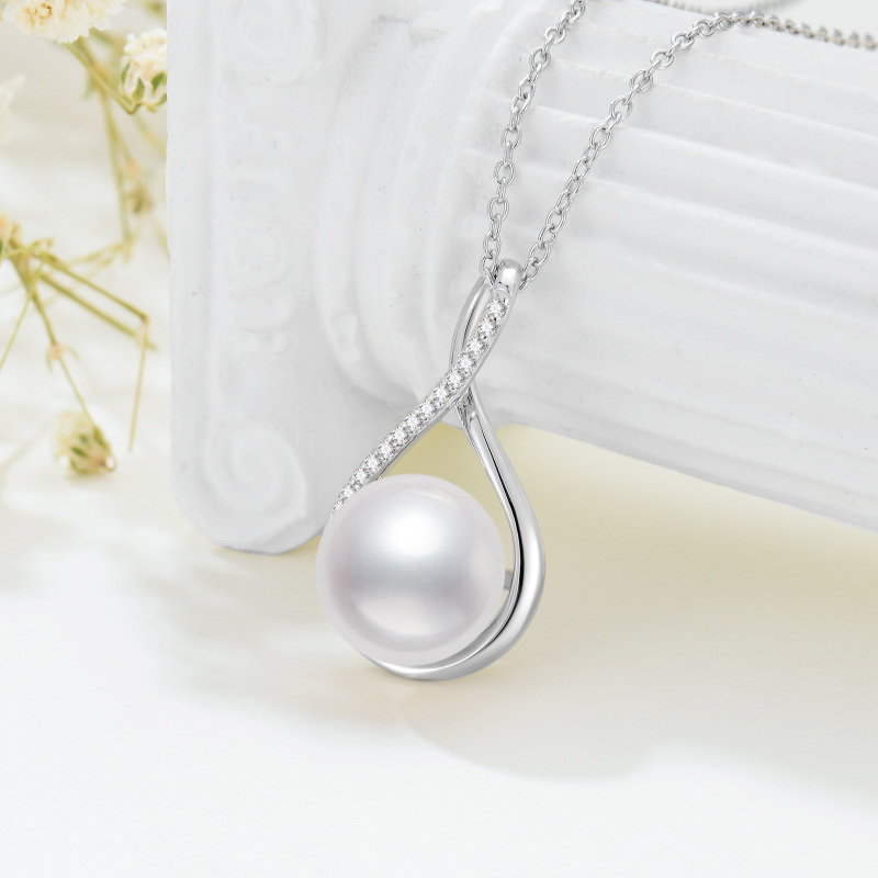 Sterling Silver Round Pearl Infinity Symbol Pendant Necklace-3