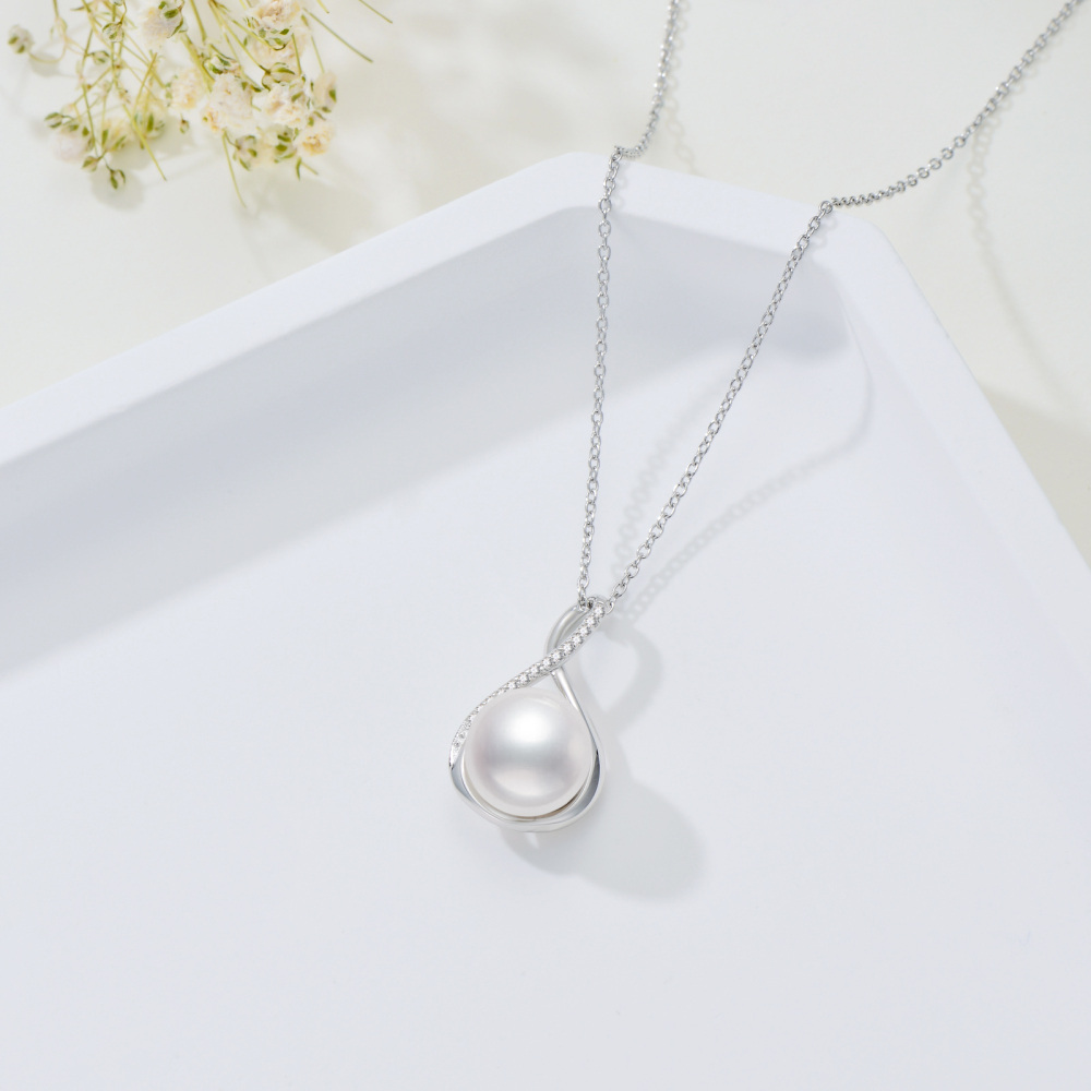 Sterling Silver Round Pearl Infinity Symbol Pendant Necklace-4