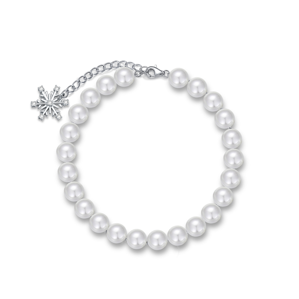 Pulsera de cuentas de perlas redondas de plata de ley para mujer-1