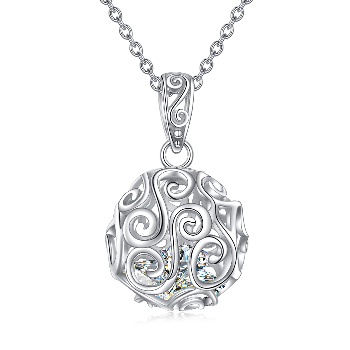 Sterling Silver Round Pendant Necklace-1